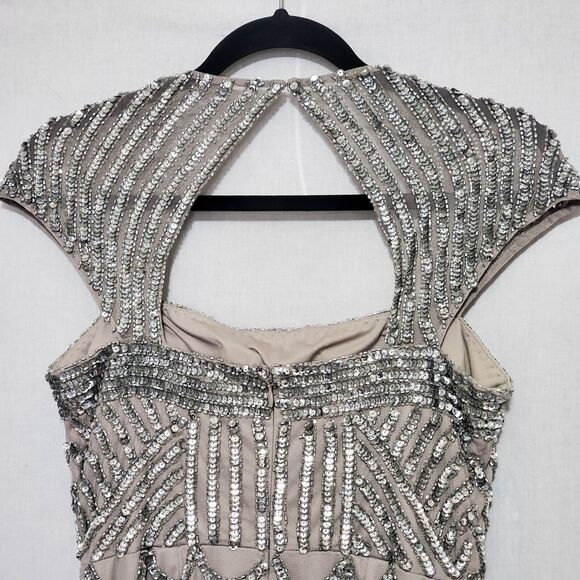 Cache Grey Beaded Sequin Maxi Mermaid Gown sz 6 Cap Sleeve Formal Black Tie - Picture 5 of 14